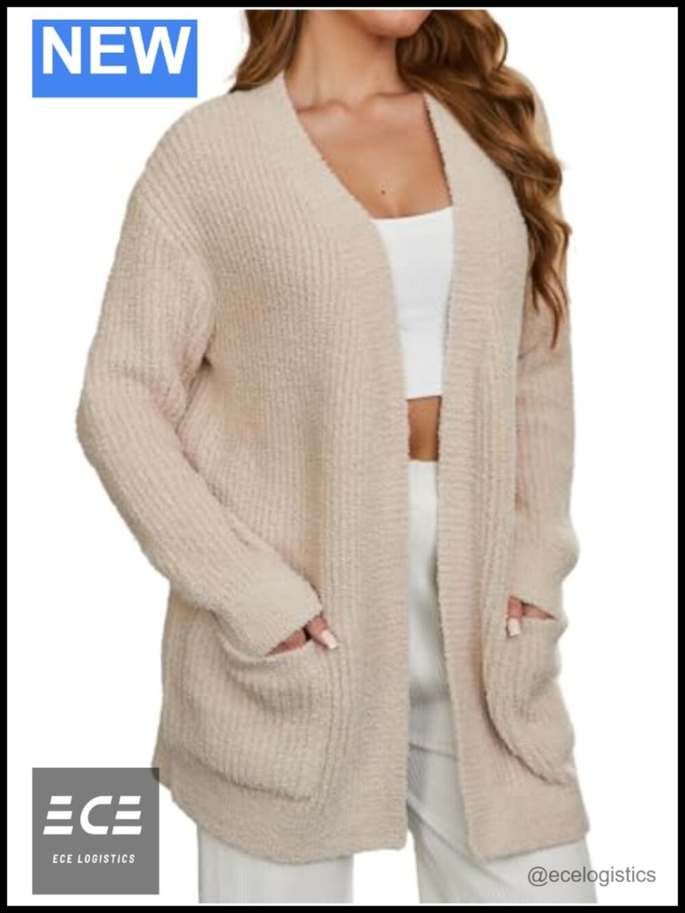 Women's Open Front Cardigan Sweater with Pockets Long Sleeve V-Neck